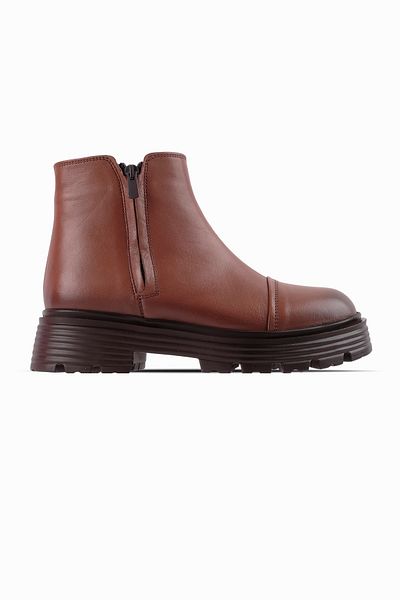 Lal Shoes & Bags Дамски ботуши Twelv от естествена кожа с двоен цип и шев - кафяви