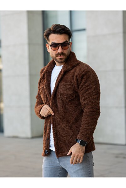 Minharir Plyšová unisex košilová bunda - detail do kapsy