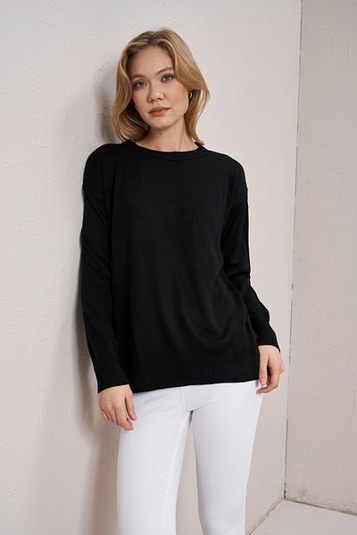 TENA Pulover de damă negru cu decolteu triplu de bază