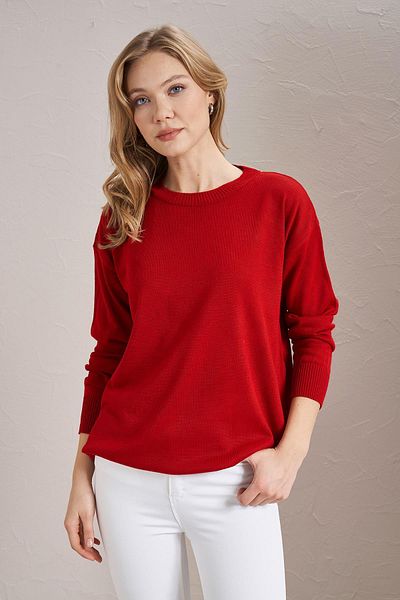 TENA Women's Red Crew Neck Basic Knitwear Sweater
