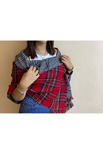 sema aksesuar Herringbone Plaid Winter Shawl - Reversible, Wide Tasseled Scarf, Gift