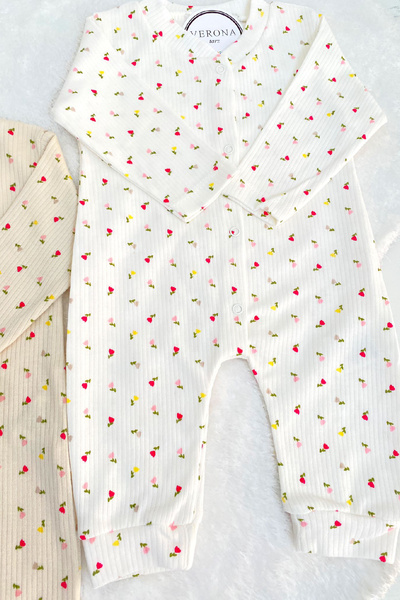 VERONA TARZ Floral Patterned 2-Piece Jumpsuit Set for 1-3-6 Months Baby Girl