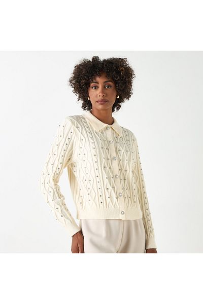 2Xtremz Embellished Cardigan with Long Sleeves and Button Closure