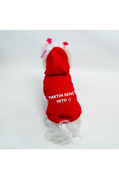 Buddy Store Kedi & Köpek Kıyafeti Elbisesi Giysileri Sweatshirt - Yaktın Beni Veto Baskılı Kırmızı Sweatshirt
