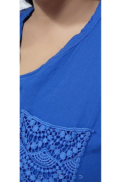 AKŞEN GİYİM Plus Size Brode Detailed Cotton Washed V-Neck Blouse - Shoulder and Pocket High Design