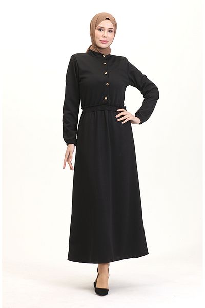 sefamerve Φόρεμα Judge Collar Half Buttons 0522-02 Μαύρο