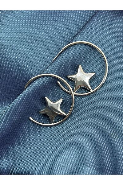 Lavienta Gold & Silver Steel Star Hoop Earrings