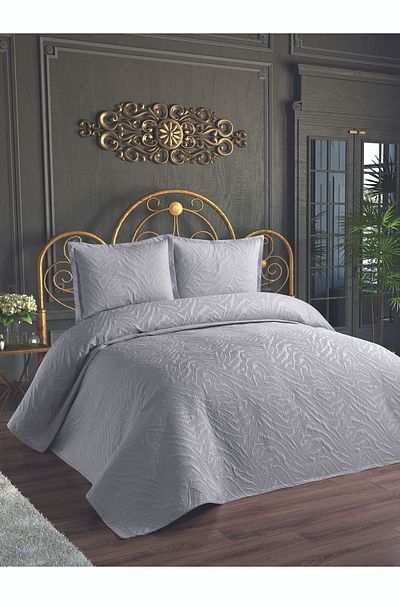 bursa çeyiz Ultrasonic Quilted Double Bed Cover and Pillow Cases (Grey Color)