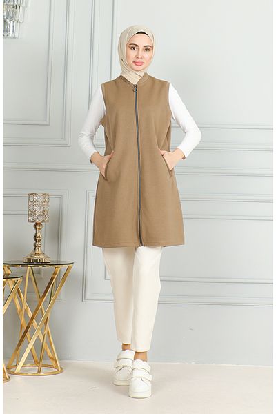 sefamerve Mink Quilted Zippered Vest 5100-02