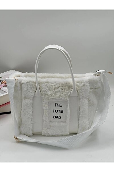 AngelBags Geantă de damă, albă, cu curea coloană, din pluș, tip crossbody