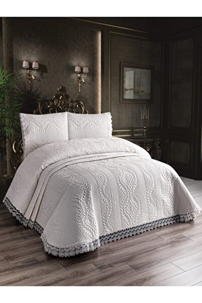 bursa çeyiz Fransız Dantelli Beyaz Çift Kişilik Yatak Örtüsü