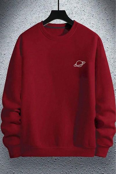zunop Men's Red Saturn Printed Crew Neck Oversize Sweatshirt