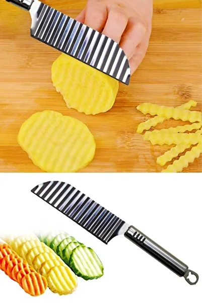deryame Serrated Potato Cutting Knife - Shaped Vegetable and Fruit Slicer