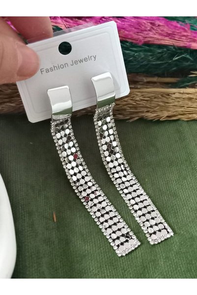 mos&more Gold Uzun Sallantılı Işıltılı Şık Abiye Günlük Kadın Küpe