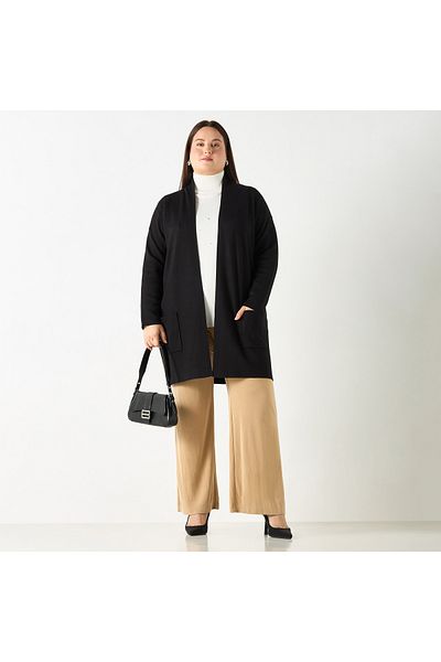 Ulla Popken Plus Size Ulla Popken Solid Cardigan with Pockets