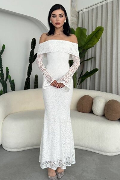 barış sülün lovebox Dámské večerní šaty s podšívkou z krajkové látky bez ramínek s dlouhým rukávem 282