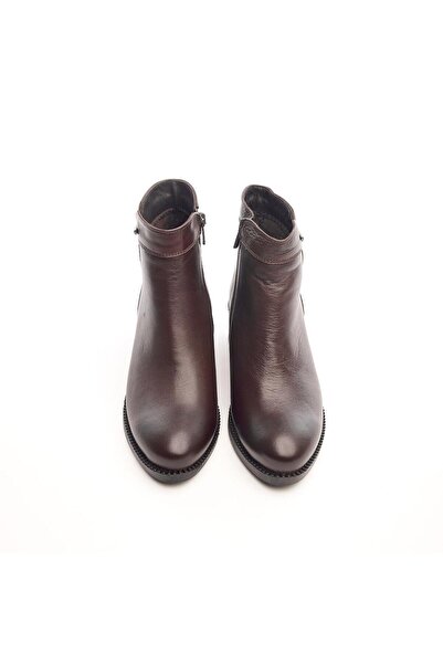 derinet Hakiki Deri Kısa Topuk Fermuarlı Kadın Bot