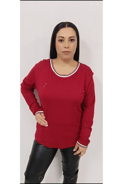 AKŞEN GİYİM Bluză de damă din bumbac de mărime mare, de calitate A, din bumbac pieptănat, cu decolteu și mâneci