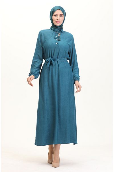 sefamerve Rochie cu nasturi cu guler judecător 5025-03 Petrol