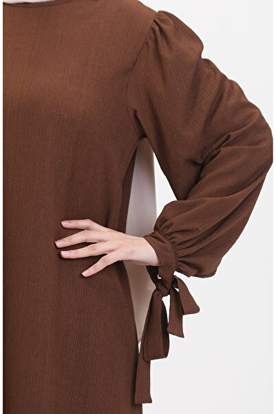 sefamerve 1053-03 Μοντέλο Καφέ Φόρεμα με μανίκια