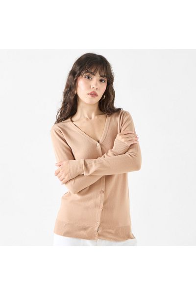 2Xtremz Solid V-Neck Cardigan with Long Sleeves and Button Closure