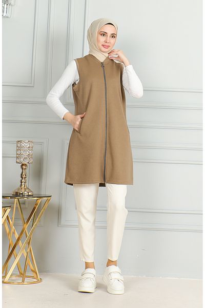 sefamerve Mink Quilted Zippered Vest 5100-02