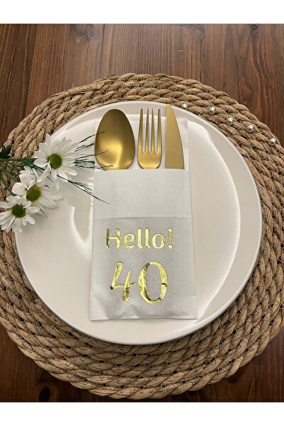 kidspartim منديل Hello Kırk Yaşlı - ذهبي مذهب، جيب أبيض، 12 قطعة، 40x40