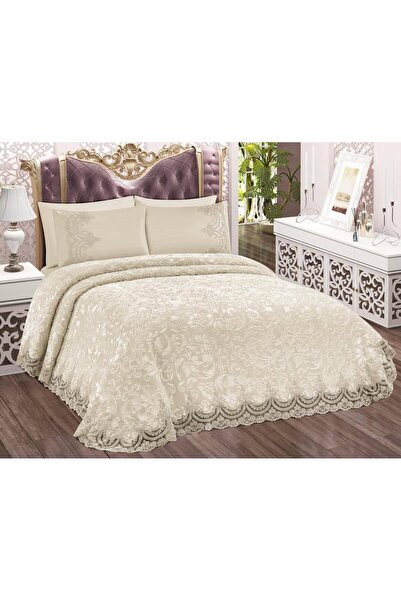 bursa çeyiz Fransız Güpürlü (Dantelli) Afrodit Battaniye Seti