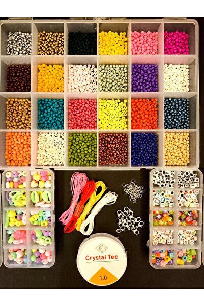 SESİKA HOBİ Takı Tasarım Hobi Seti 1 Adet 24lü Kutu Kum Boncuk 2 Adet 10lu Ku...