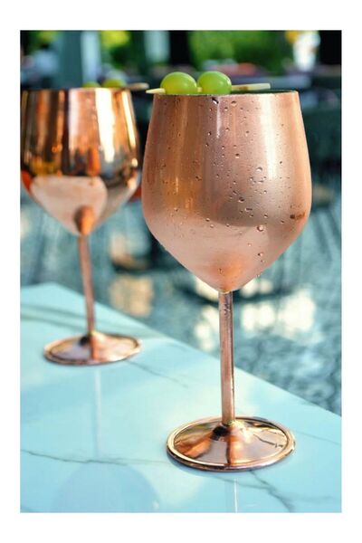 Bakır Concept Bright Copper Colored Modern Copper Goblet - Set of 2