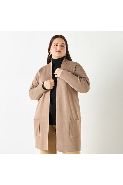 Ulla Popken Plus Size Ulla Popken Solid Cardigan with Pockets