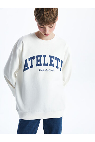 LC Waikiki Hanorac alb pentru damă cu decolteu rotund imprimat