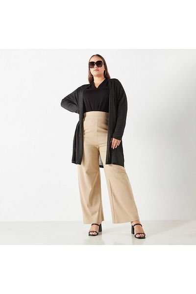 Ulla Popken Plus Size Ulla Popken Textured Shrug with Long Sleeves and Pockets