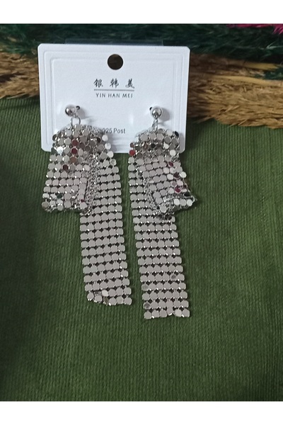 mos&more Gold Uzun Sallantılı Işıltılı Şık Abiye Günlük Kadın Küpe