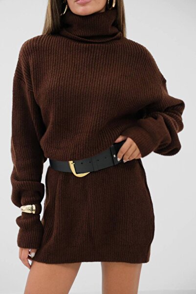 vuvutasarım New Season Ribbed Turtleneck Thick Knitwear Tunic Sweater 24W16023