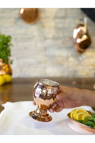 Bakır Concept Copper Goblet Glass Hammer Tattooed Copper Color