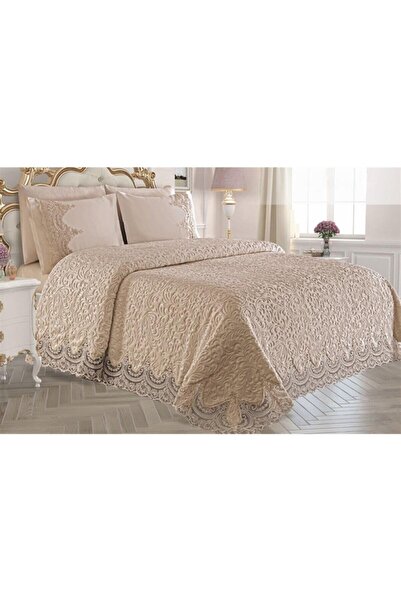 bursa çeyiz Armes Home Cappucino Elit Fransız Güpürlü Battaniye Seti