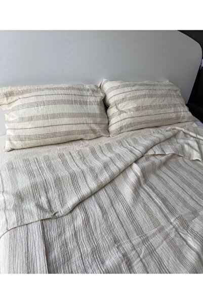 Tasarım Set cuvertură de pilota din muselină HB&Victory, culoare bej, cu dung...