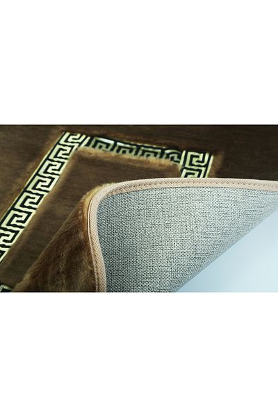 FeelHome Σετ πατάκι μπάνιου Ultra Luxury 3 τεμαχίων - Αντιολισθητική βάση Meram, Λεπτομέρεια από απορροφητικό δέρμα, καφέ & χρυσό