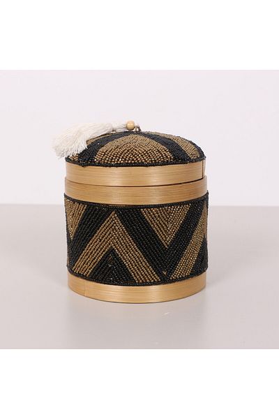 Mylamp Cutie de depozitare din bambus cu margele Bali M 15x17 cm