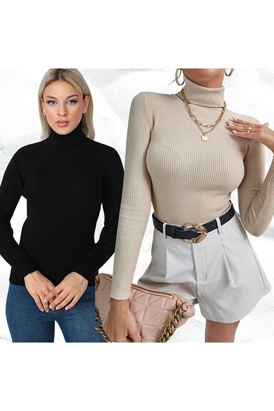 AYSAMOOD 2-Pack Black and Beige Sweater - Turtleneck, Saviour Slimfit, Cotton Seasonal