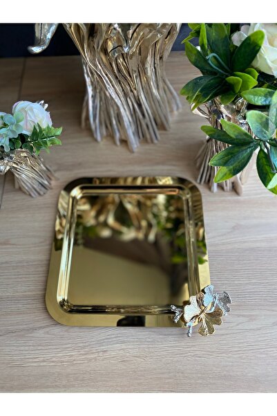 atabey home collection 6 ADET Kahve & Çay & Sunum Tepsisi Gold Tepsi Kelebek Dökümlü