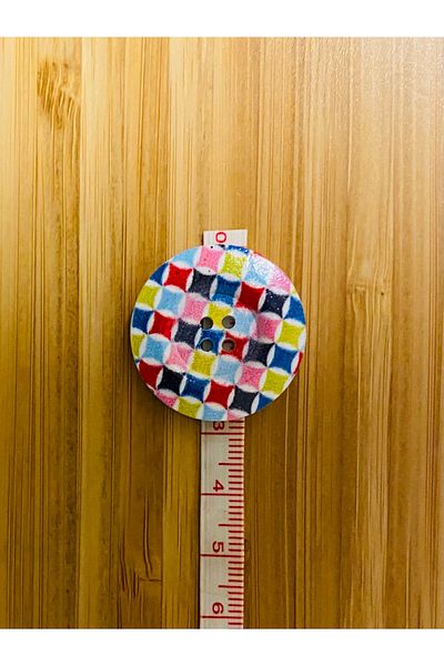 Kartopu Decorative Painted Wooden Button 28 Mm. Pack of 5. Checkerboard Pattern.