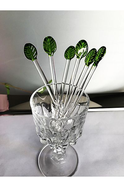 DECOSTYLE Leaf Model Glass Teaspoon 6Pcs