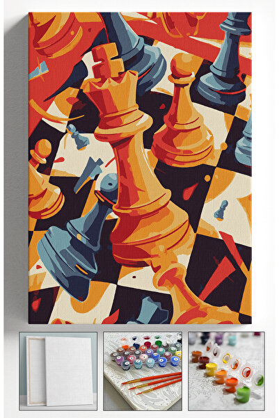 Sulepas Sayılarla Boyama Kasnaklı Tablo Seti Fırça Boya Dahil 40x50 SATRANÇ