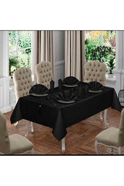 bursa çeyiz 26 Pieces Black Luxury Tablecloth Set for 12 People - Carefree Colber Fabric