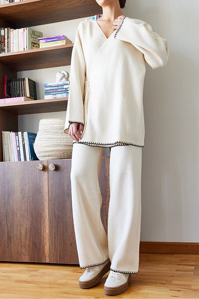 Bianco Lucci Women's Embroidered Sides Knitwear Bottom Top Suit 8034 60351159