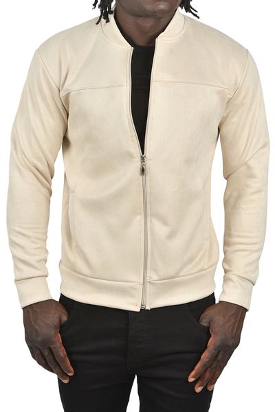DeepSEA Μπεζ σουέντ μπουφάν - Slim Fit, Lycra, Slim Coat με φερμουάρ 2504334