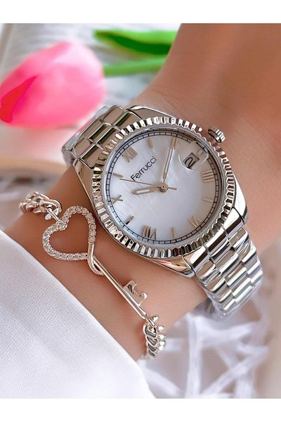 Ferrucci 30 Mt Water Resistant Women's Wristwatch and Bracelet Set with Steel Cord - Calendar Dial Bgf.1.13016.1