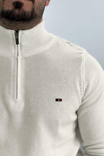 Edwox Чоловічий светр з напівзастібкою та стоячим коміром, білий Edw217